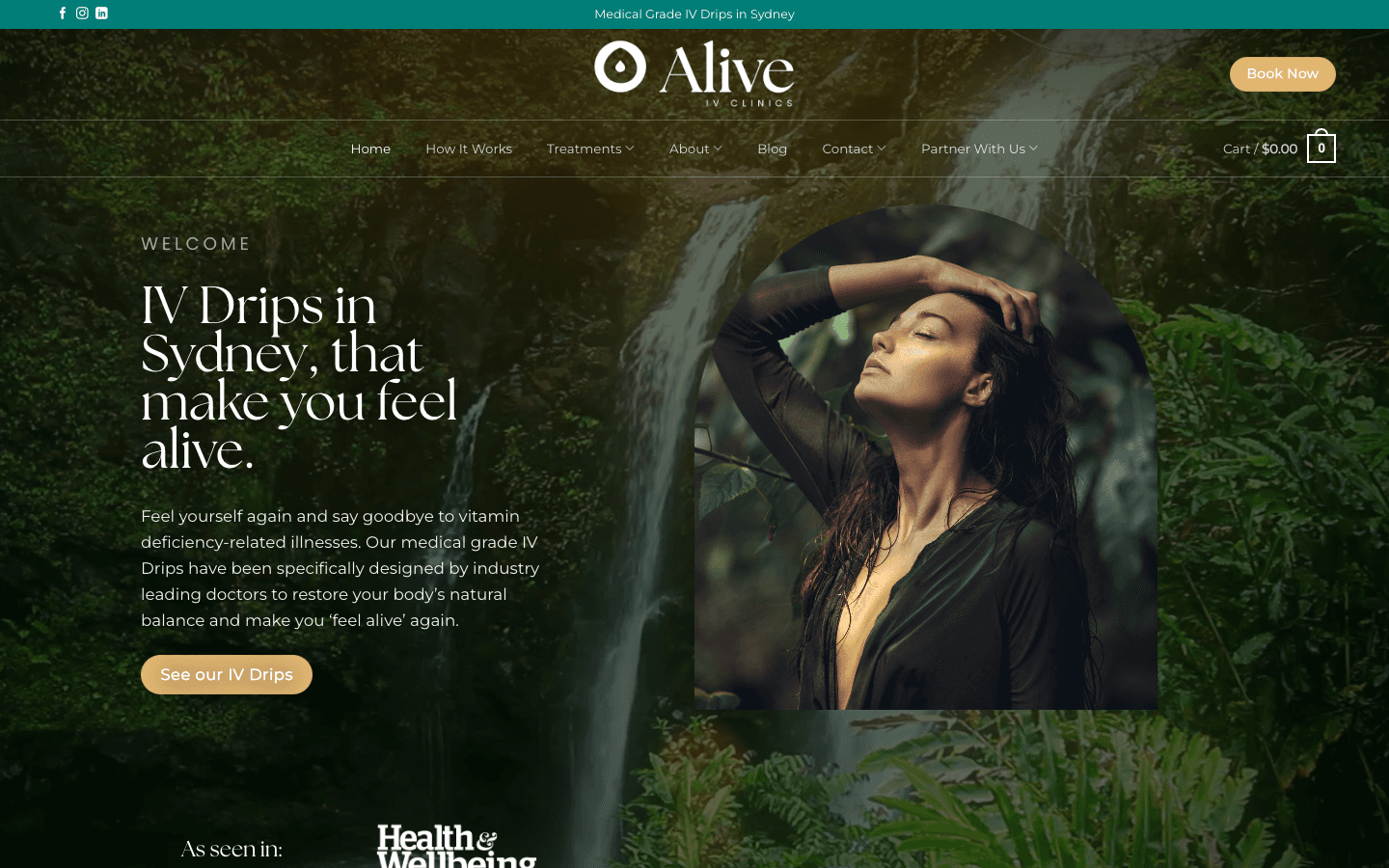 Alive IV Clinics website screenshot