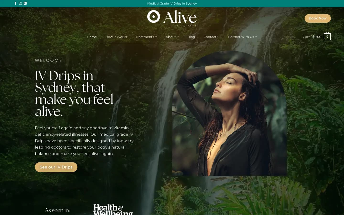 Alive IV Clinics website screenshot