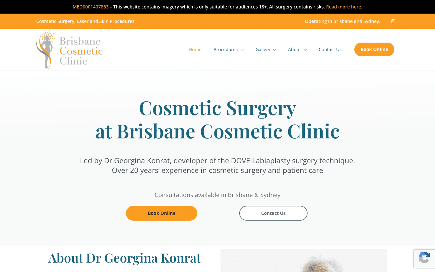 Brisbane Cosmetic Clinic website screenshot
