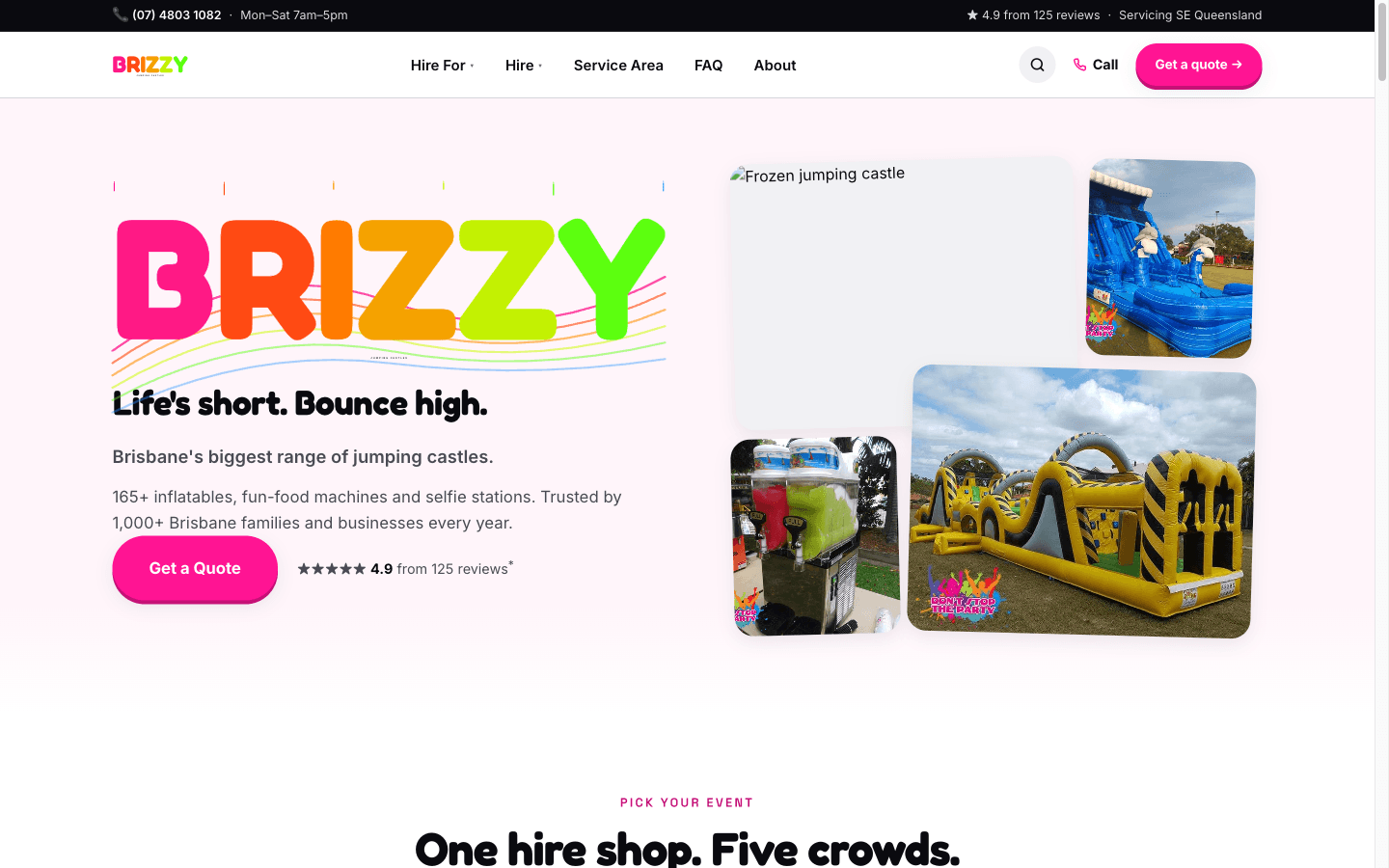 Brisbane Jumping Castles website built by LUNA Systems
