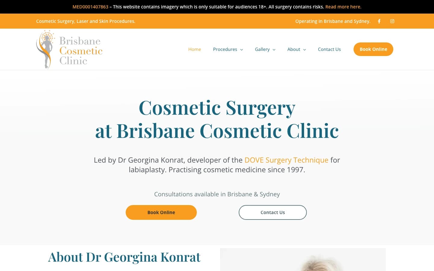 Brisbane Cosmetic Clinic website, homepage