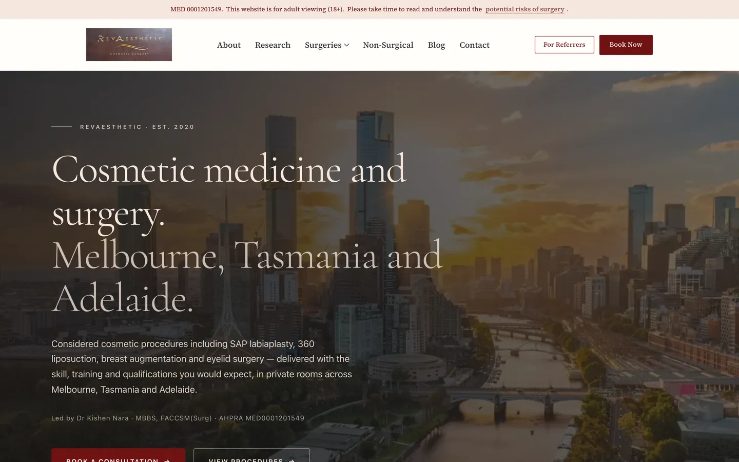 RevAesthetic website, homepage